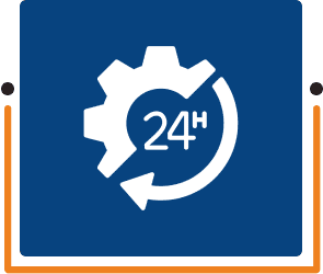24-hour service gear and arrow icon.