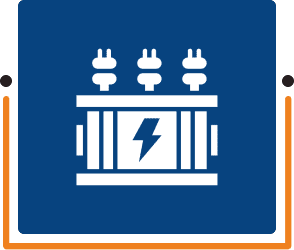 Electric transformer icon with lightning symbol.